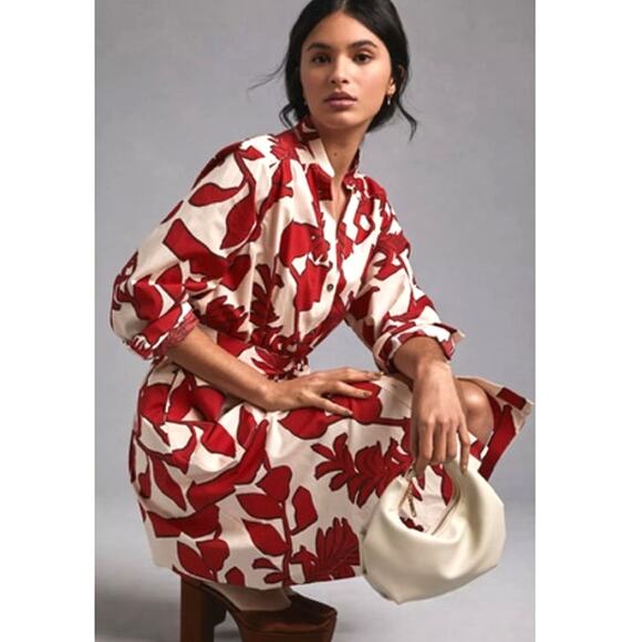 ANTHROPOLOGIE Maeve Floral Printed Shirt Dress M - Picture 2 of 9